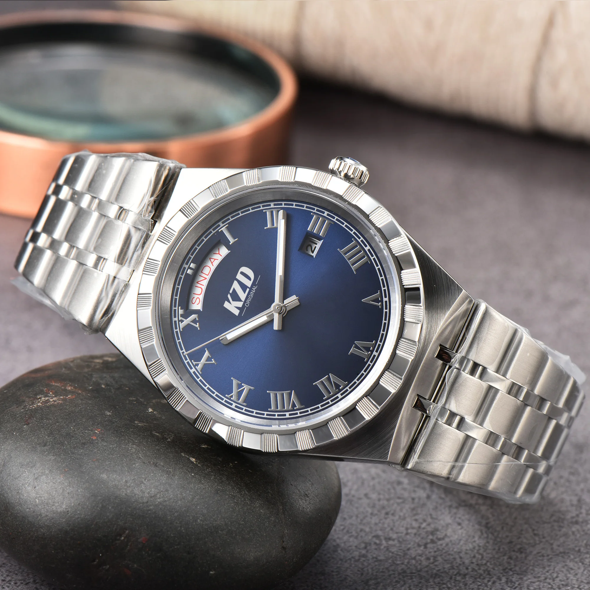 

2023 Синие оригинальные Роскошные Брендовые мужские часы, модные деловые кварцевые часы с календарем и ремешком из нержавеющей стали, Роскошные мужские часы