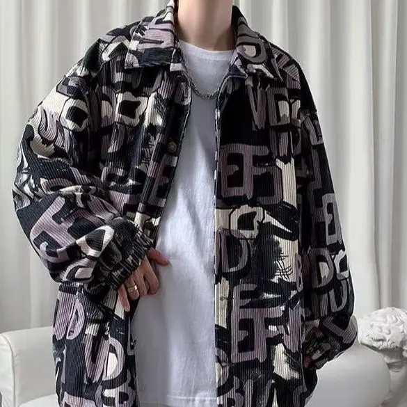All Match Versatile Spring Autumn Fashion Men's Solid Casual Shirt Loose Pockets Letters Jacket Coat Cool Boy Soft Flower Warm
