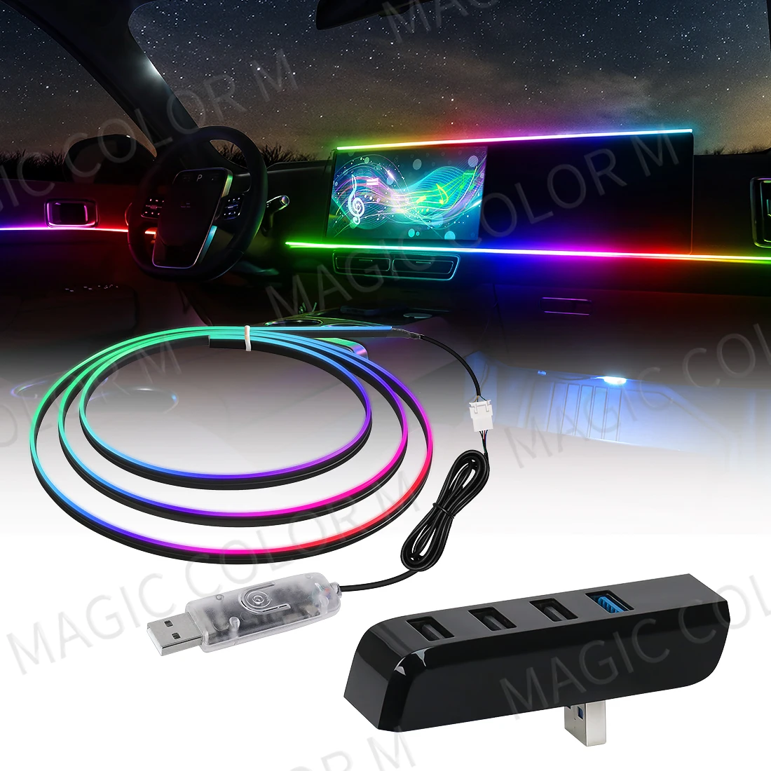 

Vgetting USB Car Ambient Lights Universal Tesla Glove Box Expansion Dock APP LED Symphony RGB Atmosphere Lamps for Model 3 Y S X