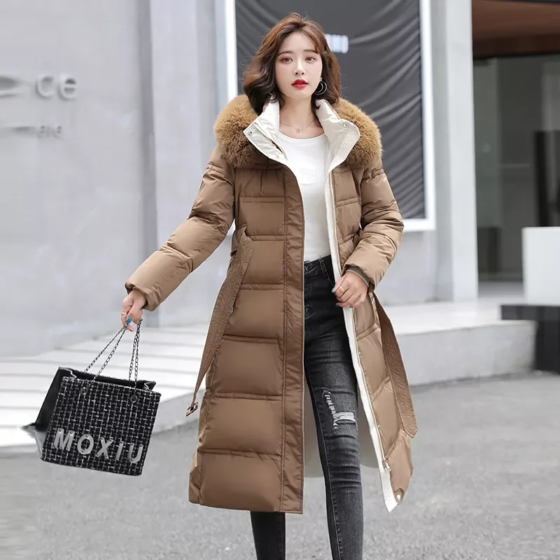 New2022 jacket in heavy hair get long temperament of cultivate morality show belt down cotton-padded jacket female coat