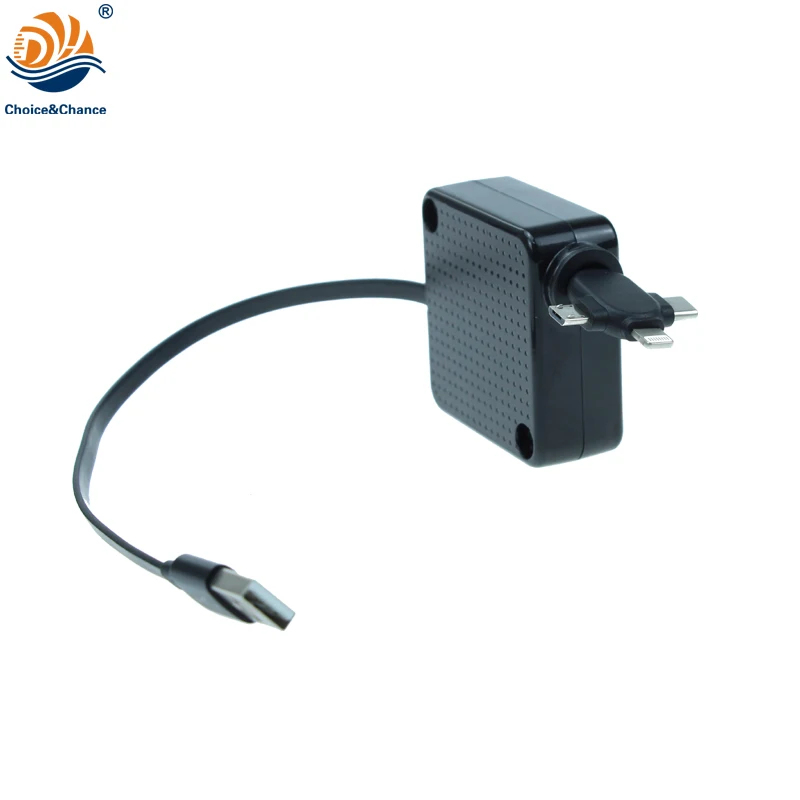 Фото Выдвижная катушка для шнура быстрой зарядки 3 в 1 USB-кабель DYH-1706 для смартфона №5
