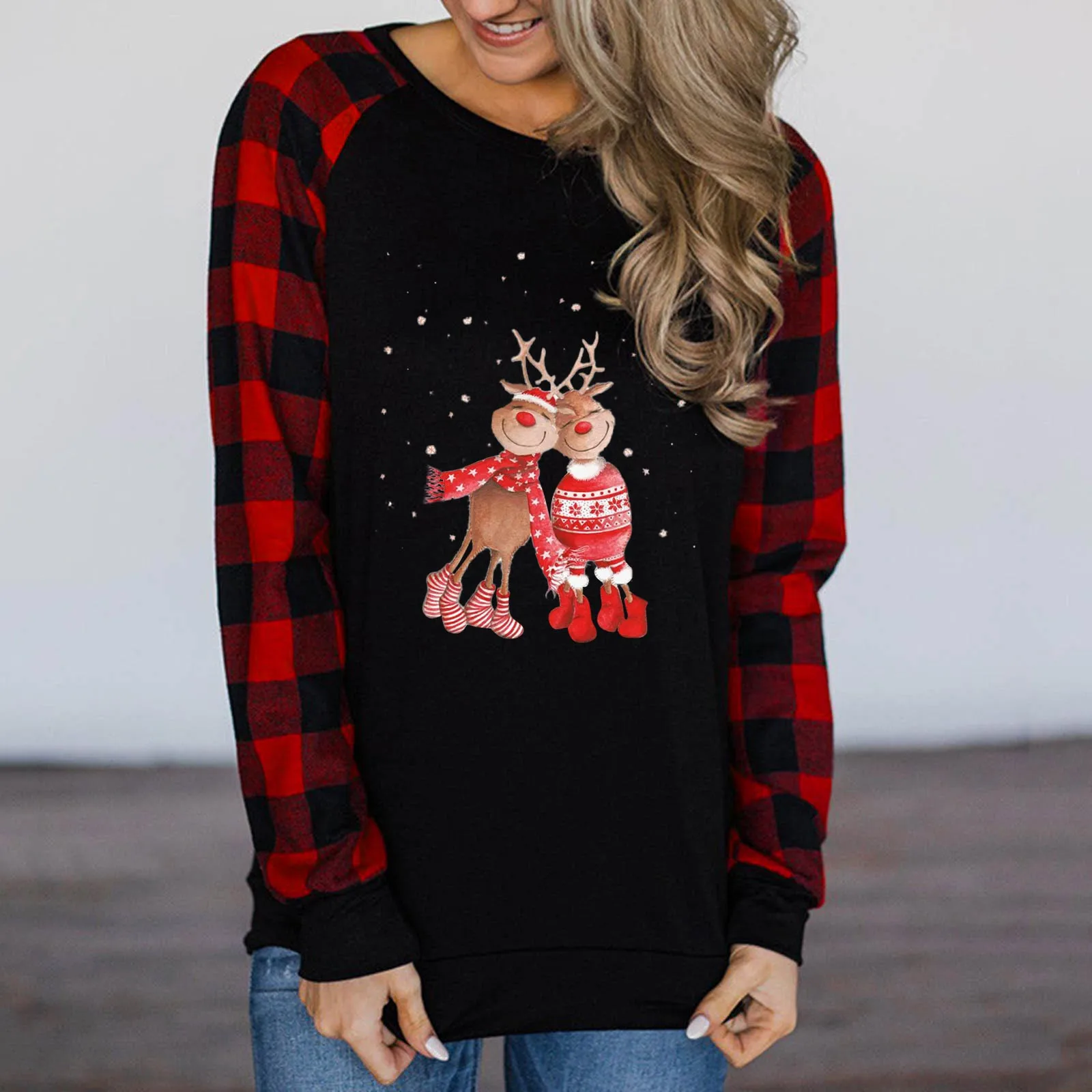 Women Christmas Printing Daily Shirts Casual Round Neck Long Sleeve T Ladies Blouse Long Sleeve Womens Heavy Cotton Tee Shirts