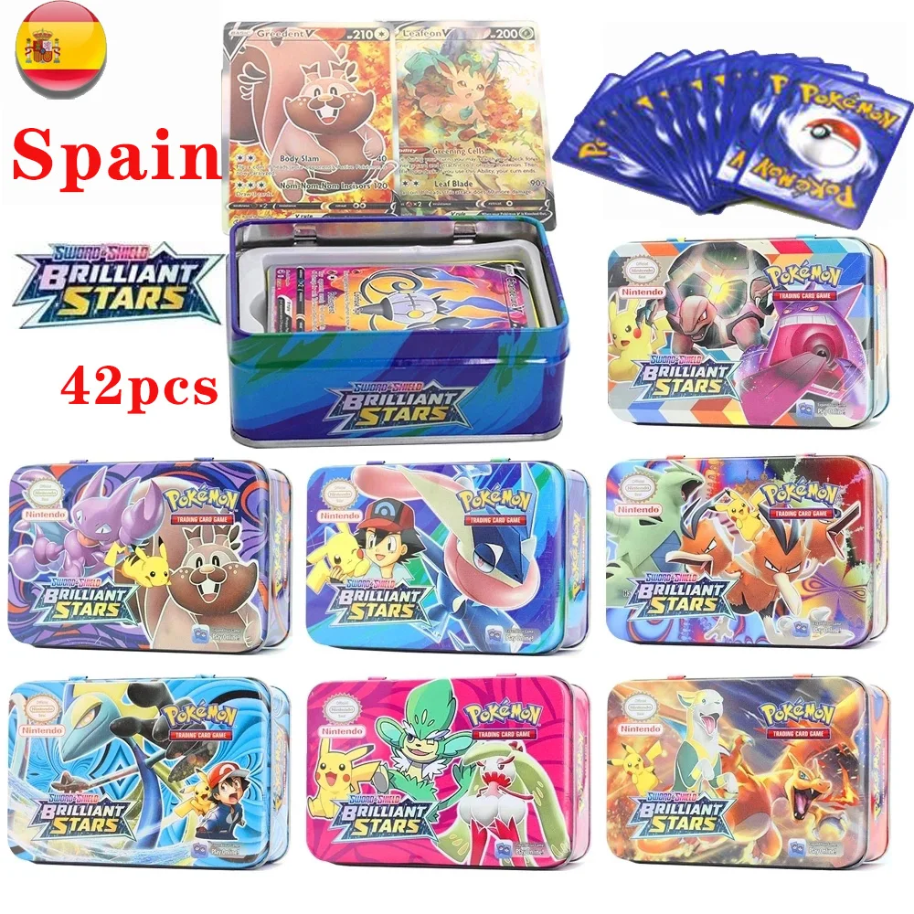 

42PCS Pokemon Cards Iron Metal Box SUN&MOON TEAM UP GX Shining Cards Toy Battle Game Collection Cards Kids Christmas Gift