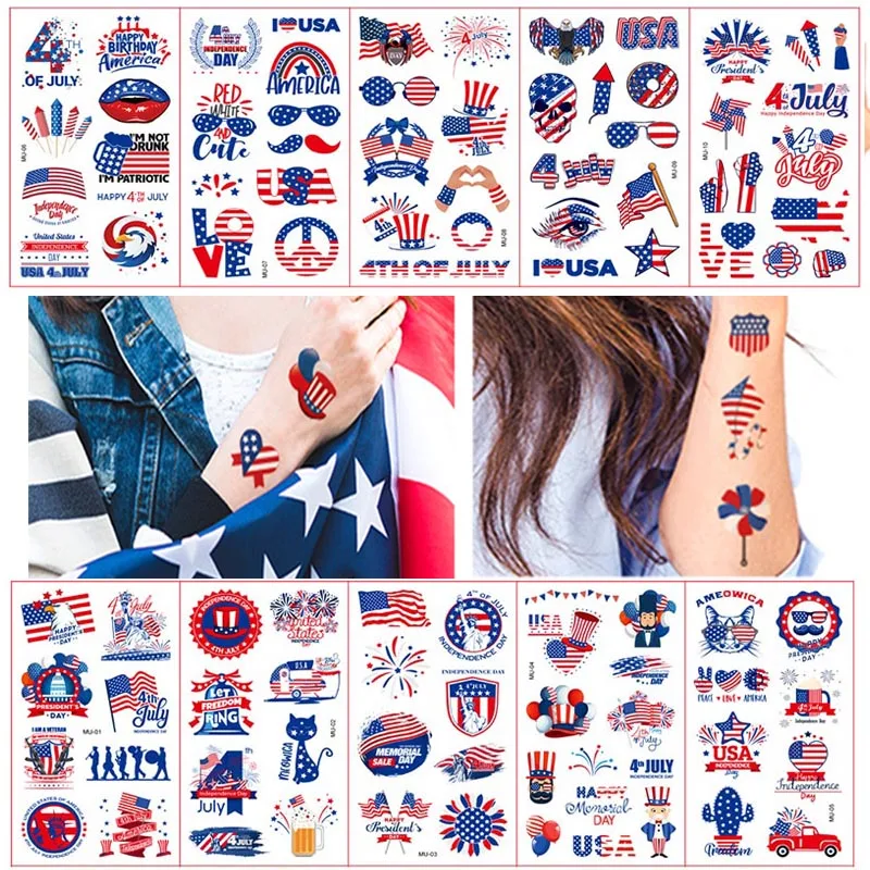 

10pcs/set Independence Day Tattoo Stickers For Fourth Of July Soldier Decorations American USA Themed Party Supplies