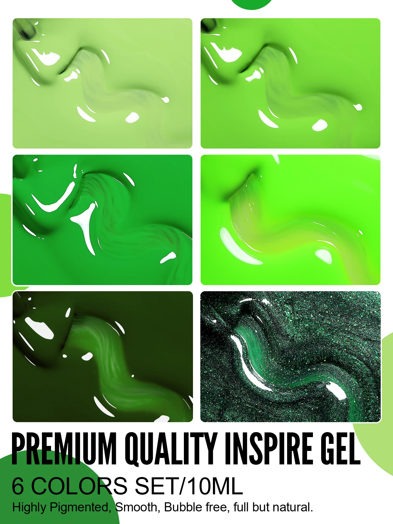 Yokemulti набор гель-лаков для ногтей 6 шт. 10 мл зеленый насыщенный пигмент удаляемый