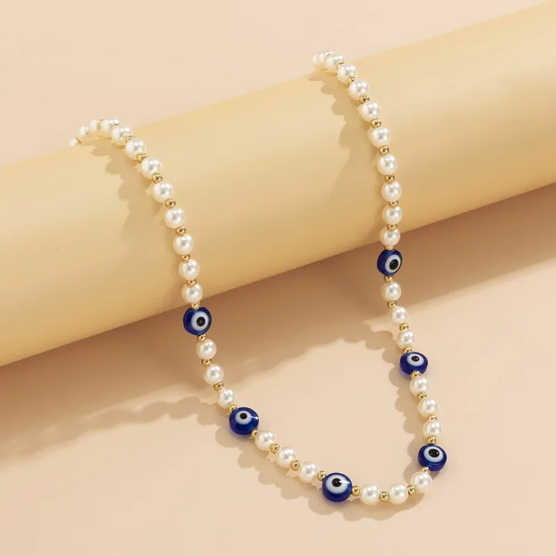 

Fashion Evil Eyes Chokers Necklaces For Women Bohemian Vintage Acrylic Beaded Imitation Pearl Clavicle Chain Jewelry