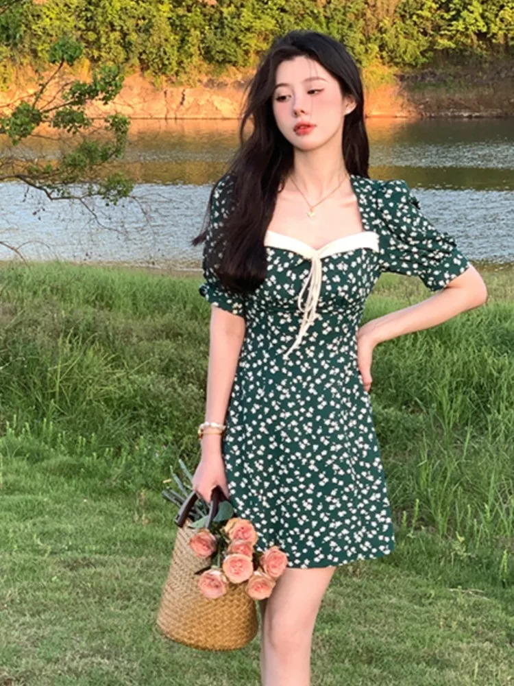 

Summer Women New Elegant Party Mini Dress Female Fashion Sexy Ladies One Piece Dress Holiday Floral Print Clothes