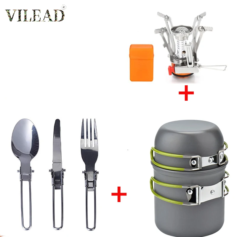 

LOOGU Outdoor Hiking Accessories Picnic Dinner Pots Set Tableware Camping Cookware Gadgets Supplies Cooking Utensils Gas Stove