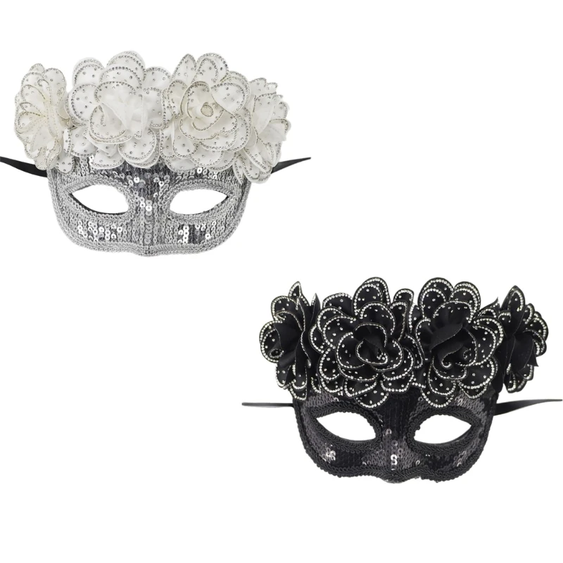 Маскарадная маска с блестками полумаска для лица цветочная декоративная