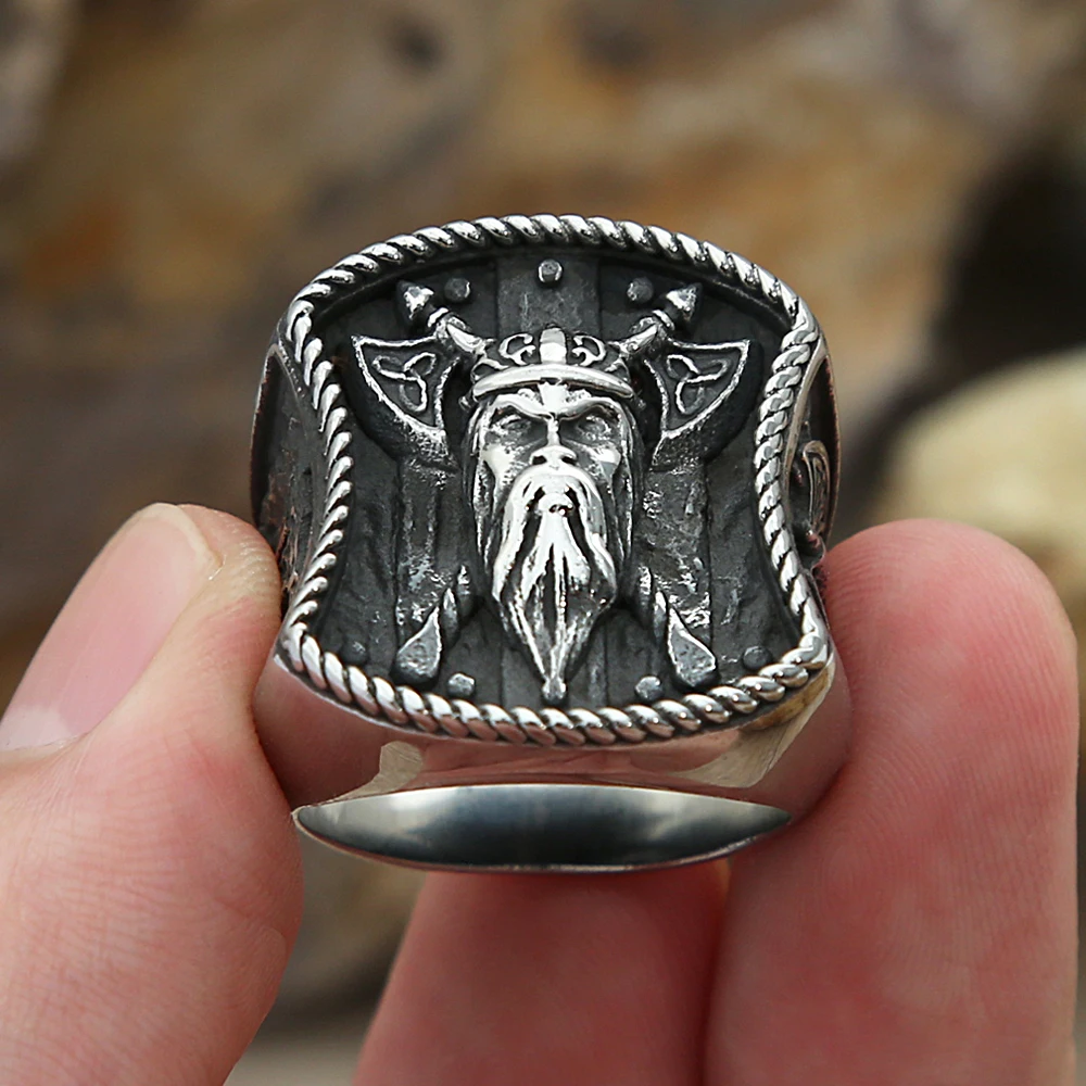 

Nordic Viking Double Axe Warrior Ring For Men Boys Vintage Stainless Steel Celtic Knot Rings Fashion Amulet Jewelry Wholesale