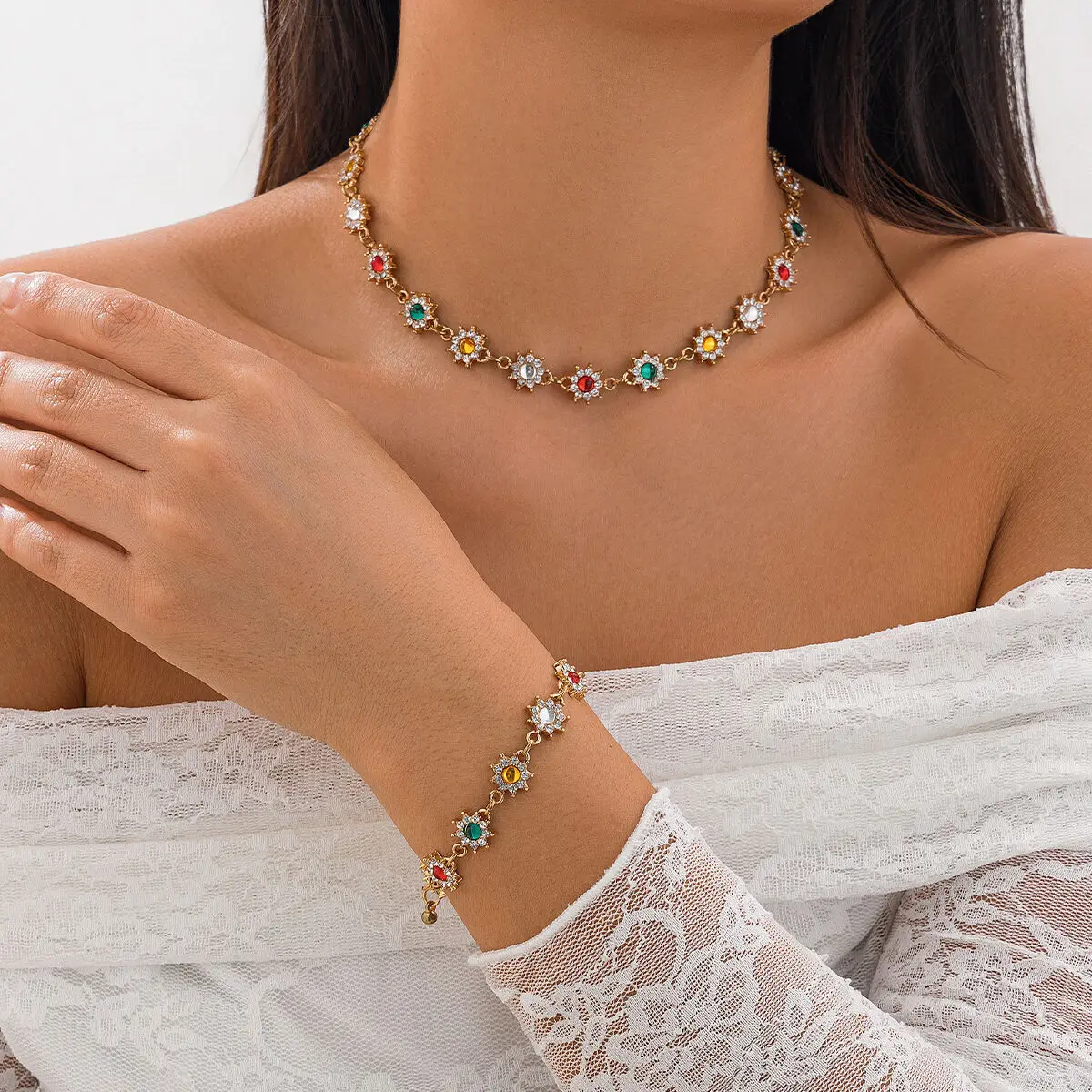 KunJoe элегантное блестящее колье-чокер со стразами и цветком для женщин изысканное