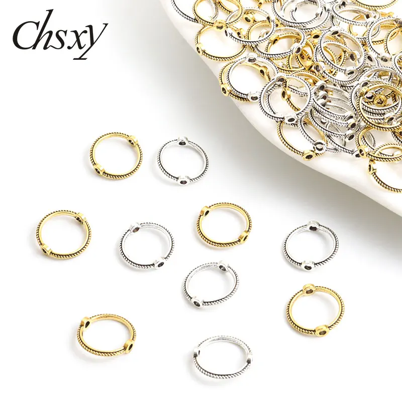 

50pcs 13mm Antique Silver Color Bead Ring Spacer Beads Double Hole Round Circle Frame Loose Beads For DIY Jewelry Findings Craft