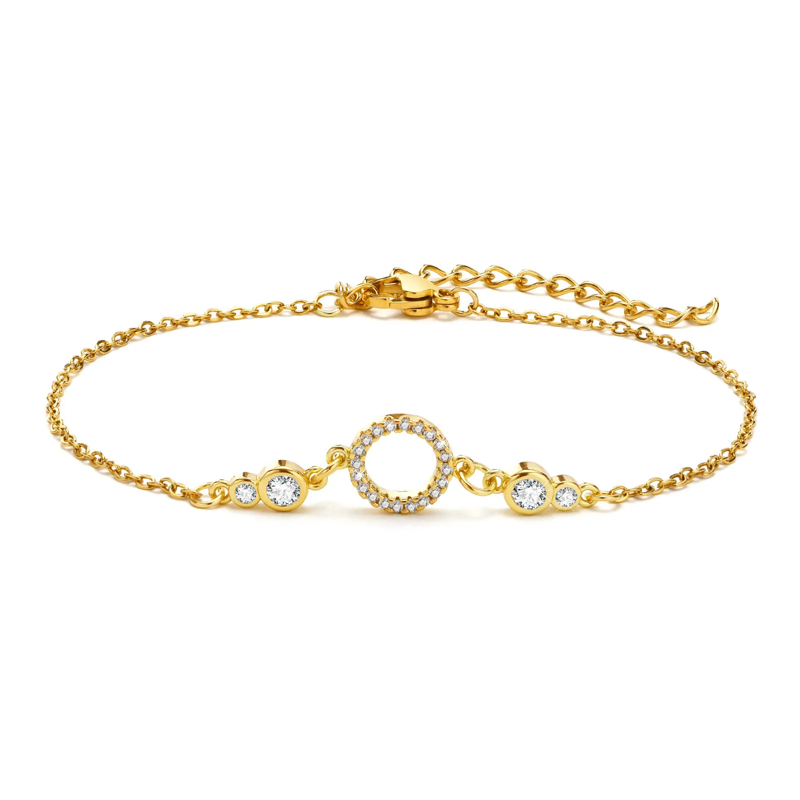 

Fashion Bracelet Bezel Setting Cubic Zirconia,Gold color Stainless Steel Zircon Geometric Chain Bracelets For Women