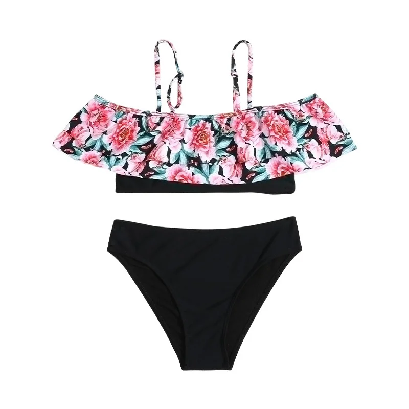 Детские бикини с оборками листьев для девочек детский купальник цветочным