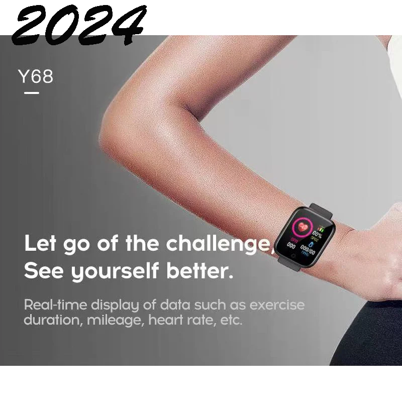Смарт-часы Y68 для женщин с Bluetooth-сенсорным экраном и фитнес-трекером