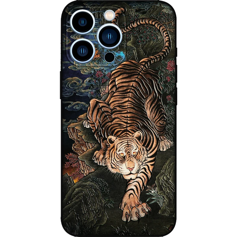 

Tiger Three-dimensional Relief Chinese Style National Tide Mobile Phone Protective Cover Case for IPhone 14 Pro Max Plus