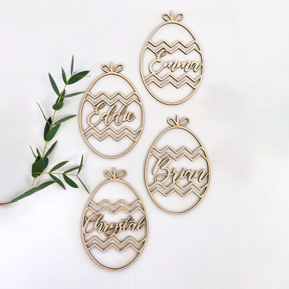 

Personalized Easter Bunny and Egg Ornament, Laser Cut Name Place Cards, Custom Easter Table Tags, Party Celebration, 5Pcs