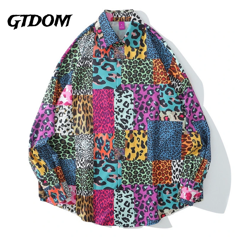 

Hip Hop Oversize Men Vintage Shirts And Tops Turn-down Collar 2022 Spring New Long Sleeve Fashion Leopard Shirts Blouses