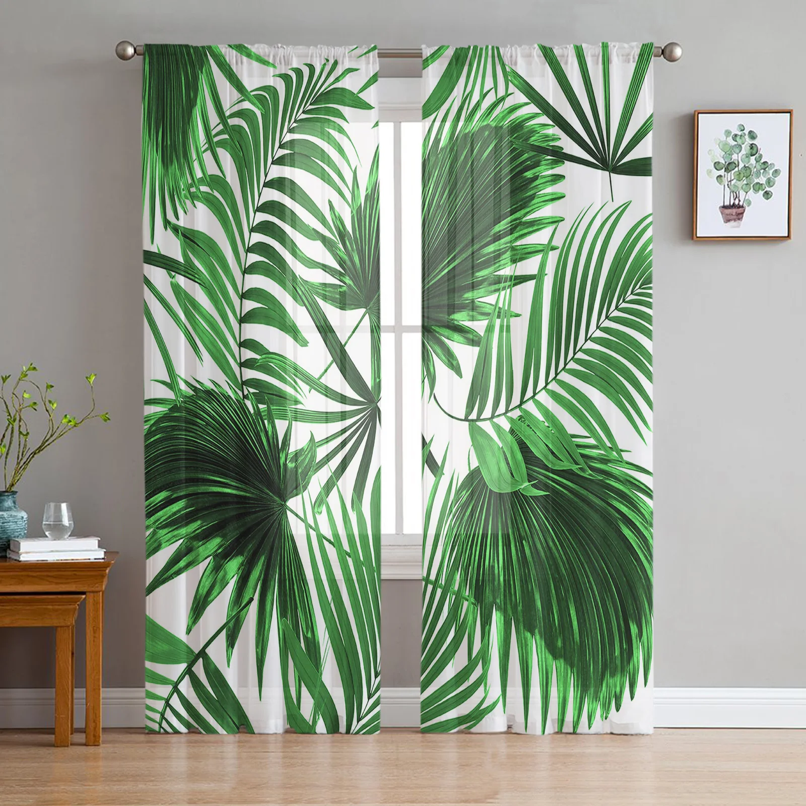 

Plant Green Palm Leaf Sheer Curtains Living Room Window Tulle Curtains For Bedroom Kitchen Home Decoration Voile Drapes