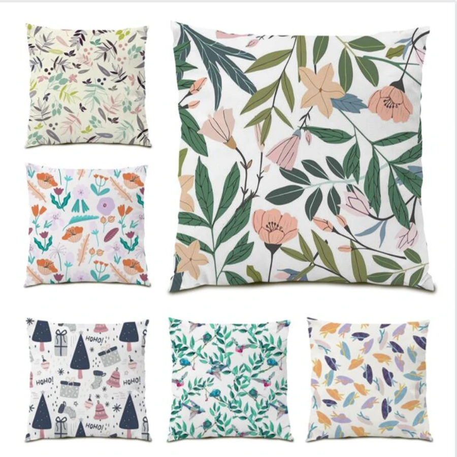 

Pillow Cover Office Living Room Decoration Nordic Green Leaves Cushion Cover 45x45 Cushions Covers Printed Flocking E0257