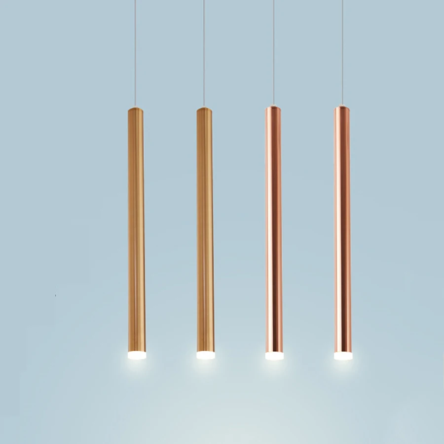 

Bronze Golden Restaurant Bar LED Pendant Light Aluminum Long Tube Hanging Lamp Kitchen Island Shop bar cafe Droplight