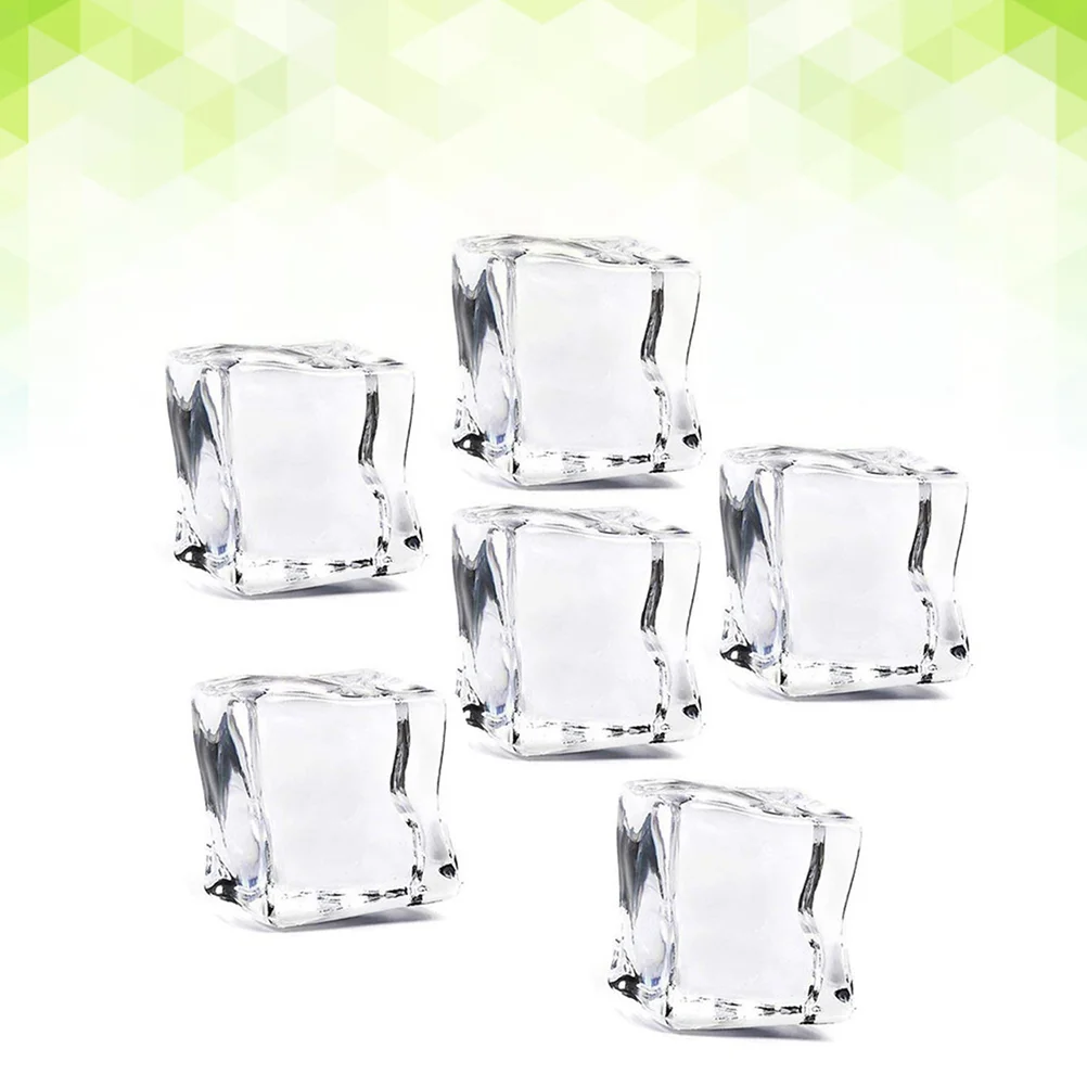 

50Pcs 20mm Cube Square Shape Glass Luster Ice Cubes Fake Artificial Acrylic Ice Cubes Crystal Clear Photography Props Kitchen