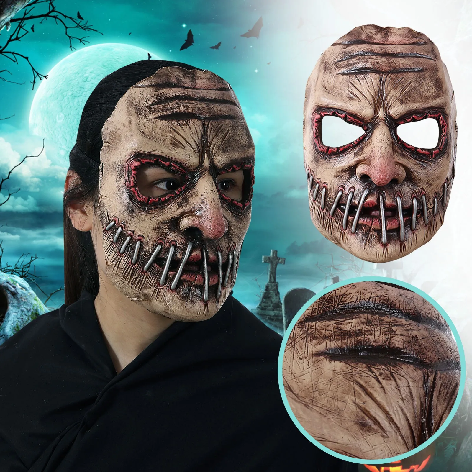 

Halloween Party Big Mouth Nail Horror Mask Latex Ghost Festival Soft Simulation Headgear Dress Up Prank Funny Toys For Party