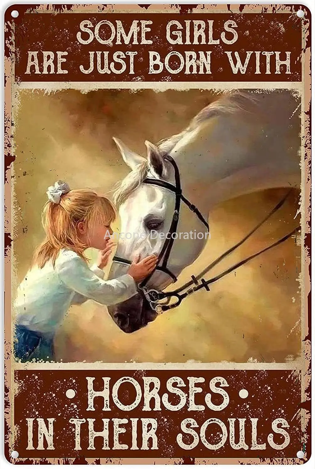 

Horse and Girl Poster Metal Tin Sign, Some Girls are Born to Like Horse Chic Retro Art Interesting Garage Home Cafe Kitchen