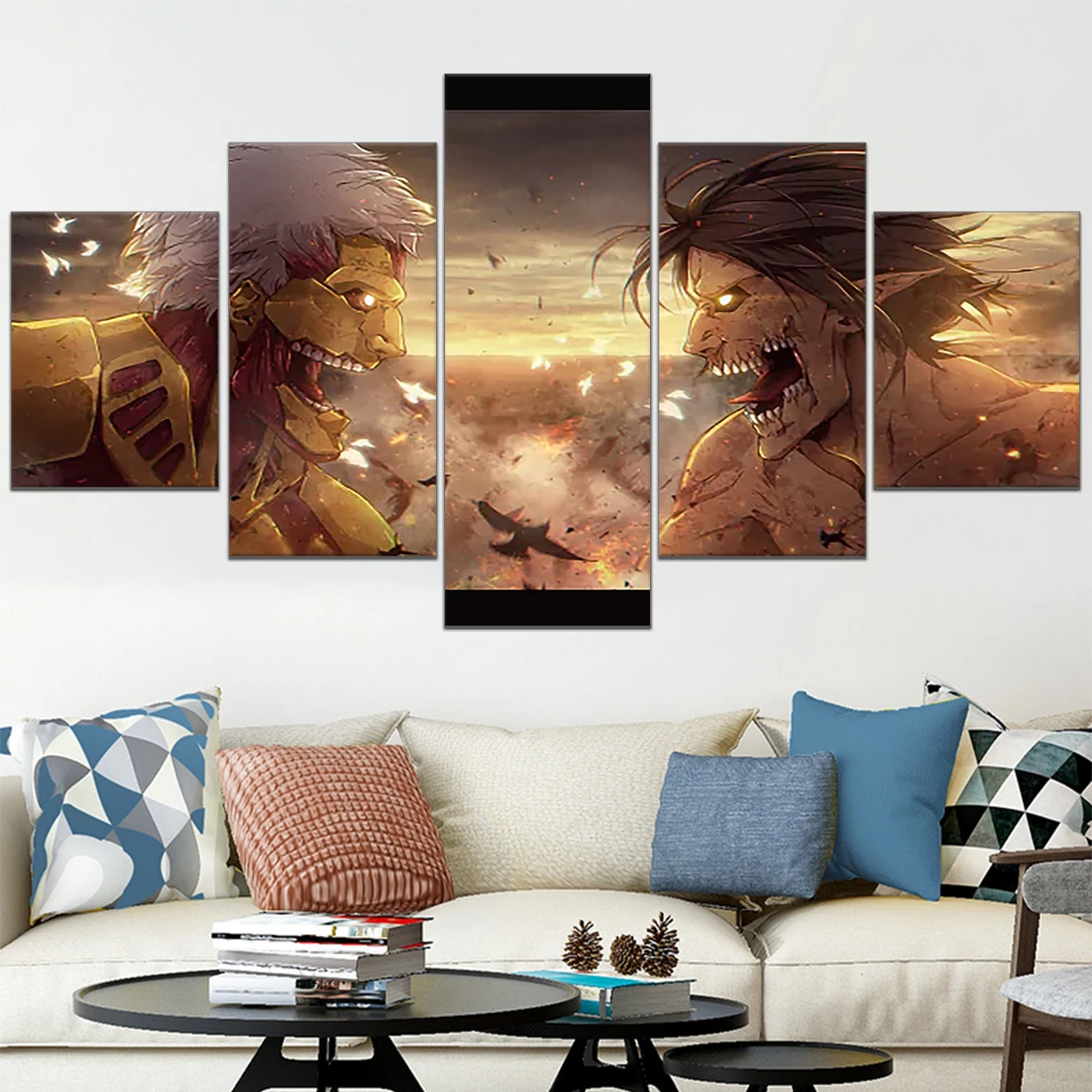 

Print Canvas Poster Attack On Titan Wall Art 5 Panel Modern Anime Painting Eren Yeager Shingeki No Kyojin Picture Bar Home Decor