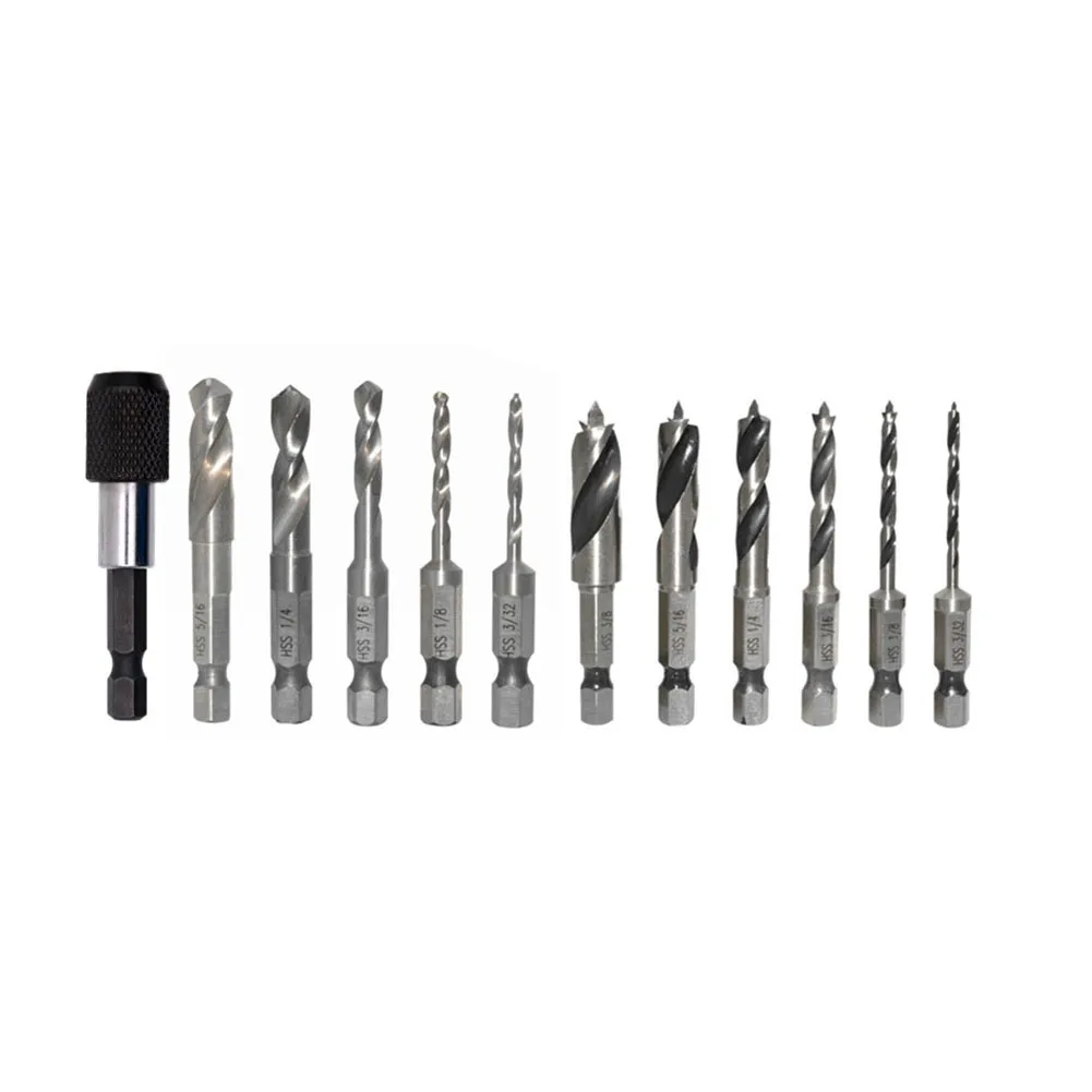 

12pcs Woodworking Hexagonal Shank Three-Point Drill Bit Electric Twist Drill Bit Carpenter Punching Hole Opener Tool Kit