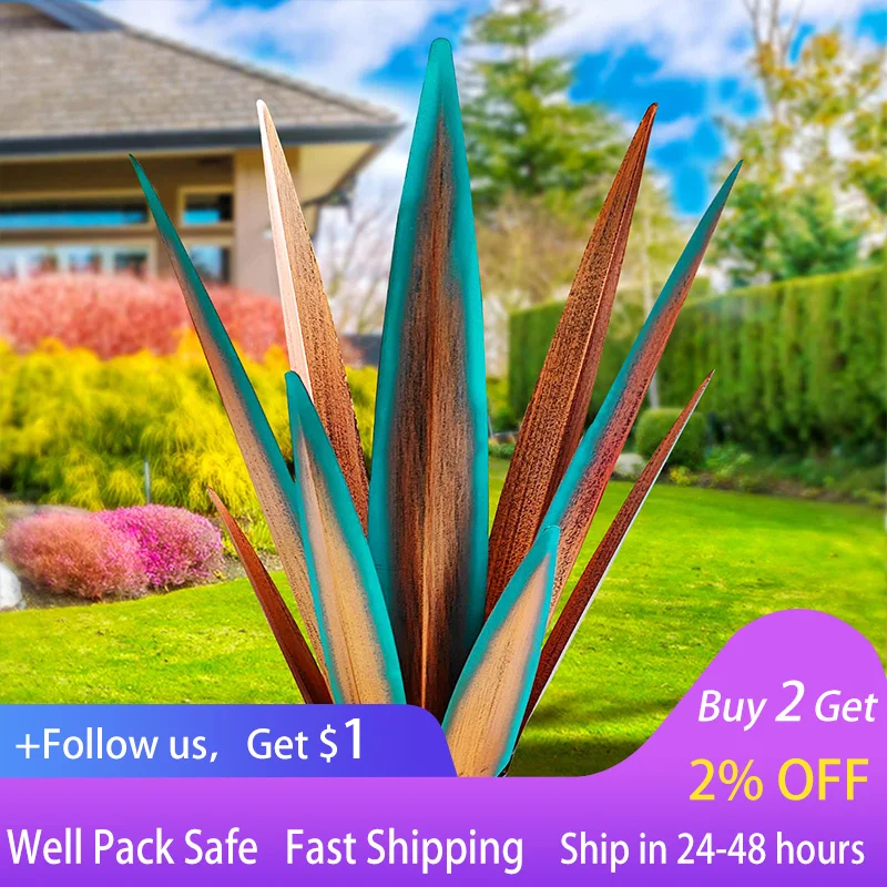 

Large Tequila Rustic Sculpture Metal Agave Plants Home Decor Hand Painted Garden Yard Statue Outdoor Lawn Ornaments Yard Stakes