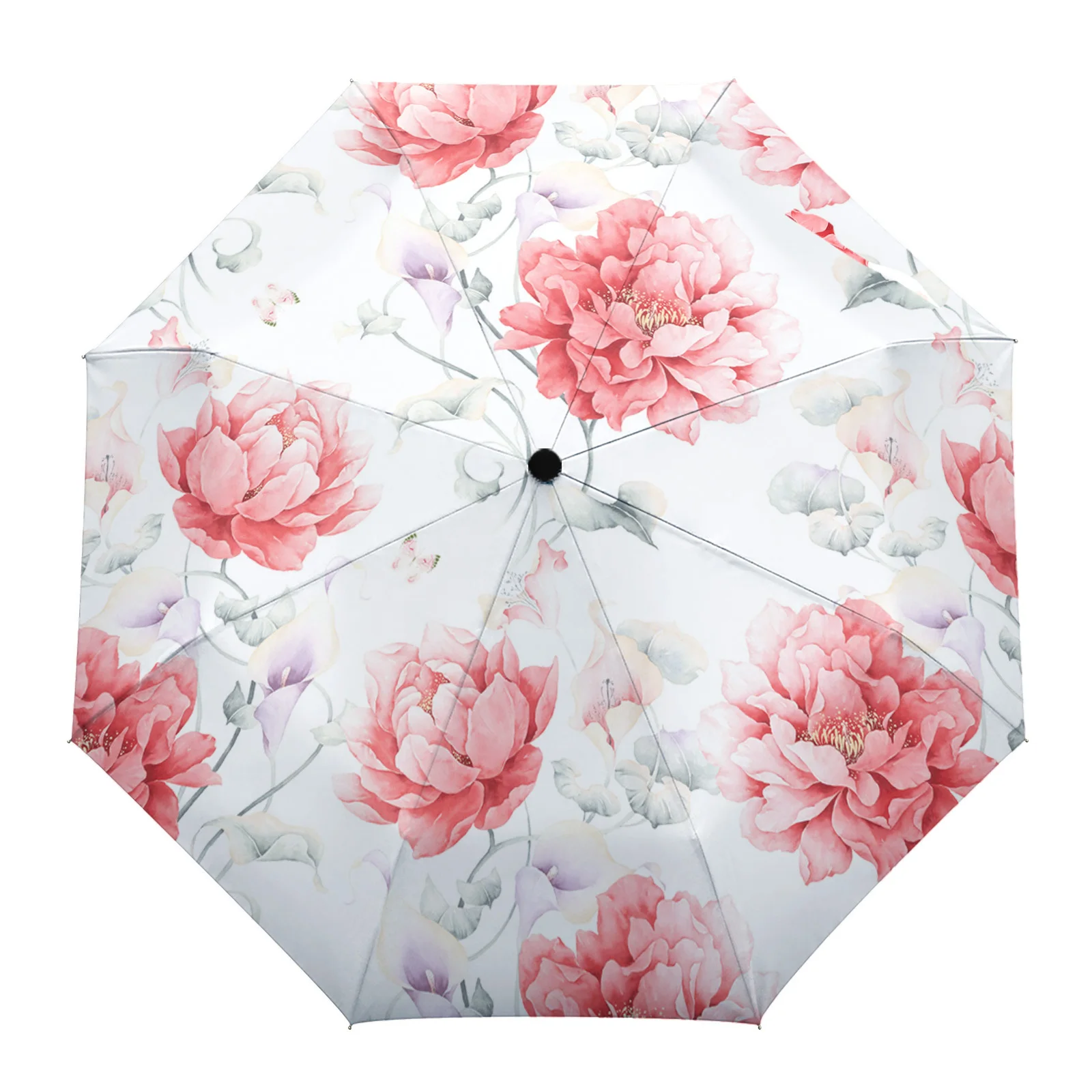

Pink Watercolor Flowers Fully-automatic Outdoor Umbrella Eight Strands Foldable Umbrella Sunny and Rainy Umbrella