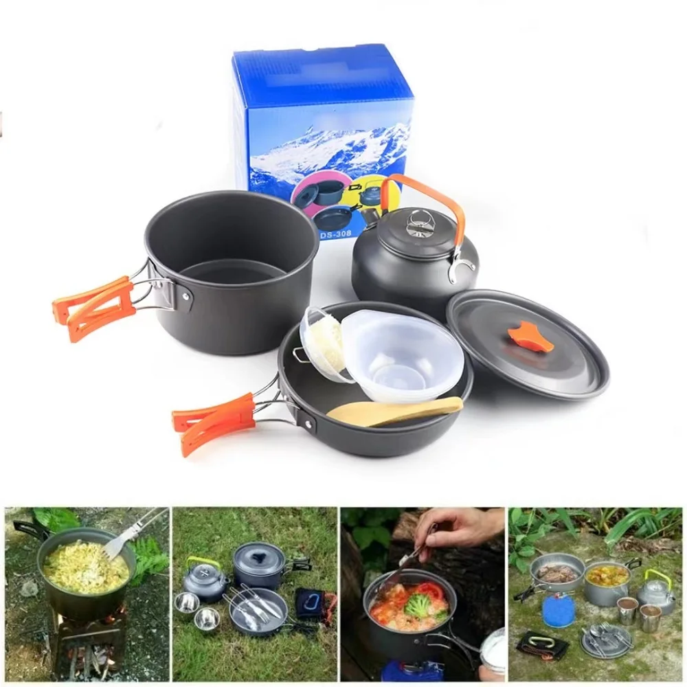 

Camping Cookware Survival Supplies For Tourist Hiking Picnic Outdoor Sport Tableware Pot Pans Set Travel Camp Equipment Multi