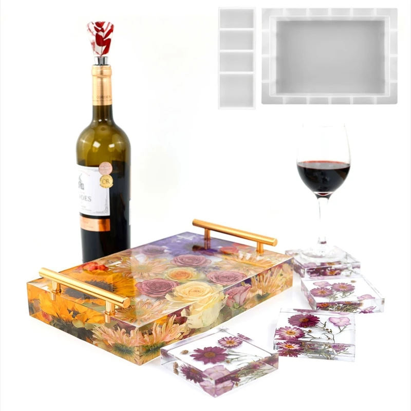 

Resin Mold Coaster Tray Mirror Silicone Mold Table Decoration DIY Epoxy Crafts