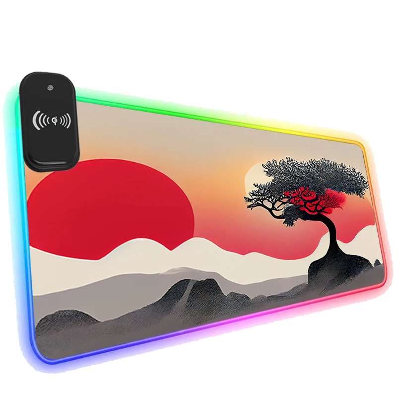 

Коврик для мыши RGB с беспроводной зарядкой для телефона, светодиодный игровые аксессуары для японского компьютерного стола, игровые коврик...