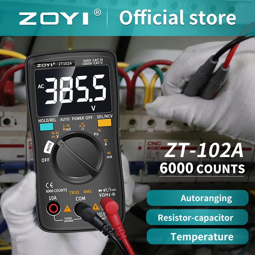 ZOYI Digital Multimeter ZT-98/100/101/102/102A Auto Ranging 6000 counts AC/DC Ammeter Voltmeter Ohm Hz Ture RMS tester Portable