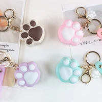 cute cartoon silicone dog cat paw keychain girls school bag handbag decor animal claws keyring fashion women jewelry gift