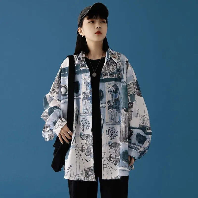 

Vintage Chiffon Shirt Aesthetic Graphic Long Sleeve Blouse Shirt for Women Ladies Girl Harajuku Clothes Korean Clothing 2022