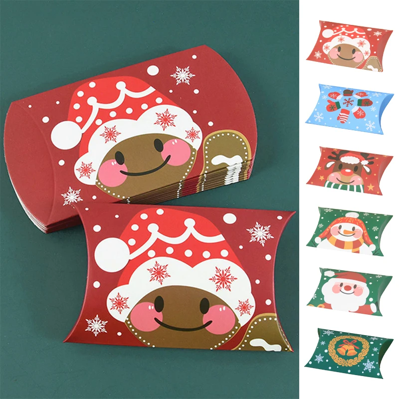 

12 шт. Рождественская коробка для конфет в форме подушки, Рождественская Подарочная коробка из крафт-бумаги, Детские сувениры, новый год