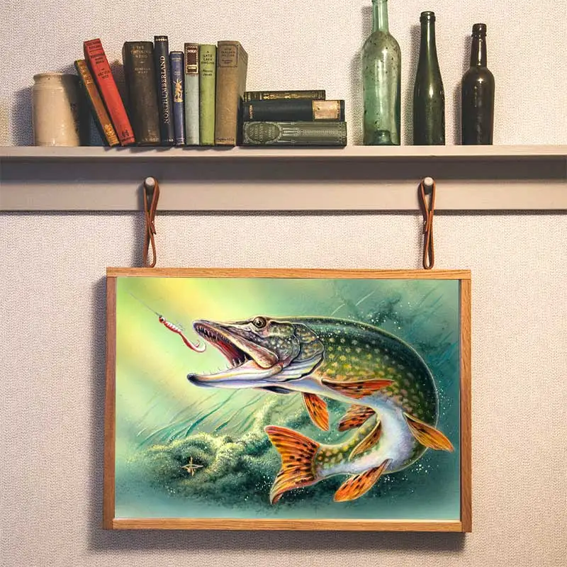 Большой рот окунь вода закат рыба плакат фотографии настенный декор абстрактное