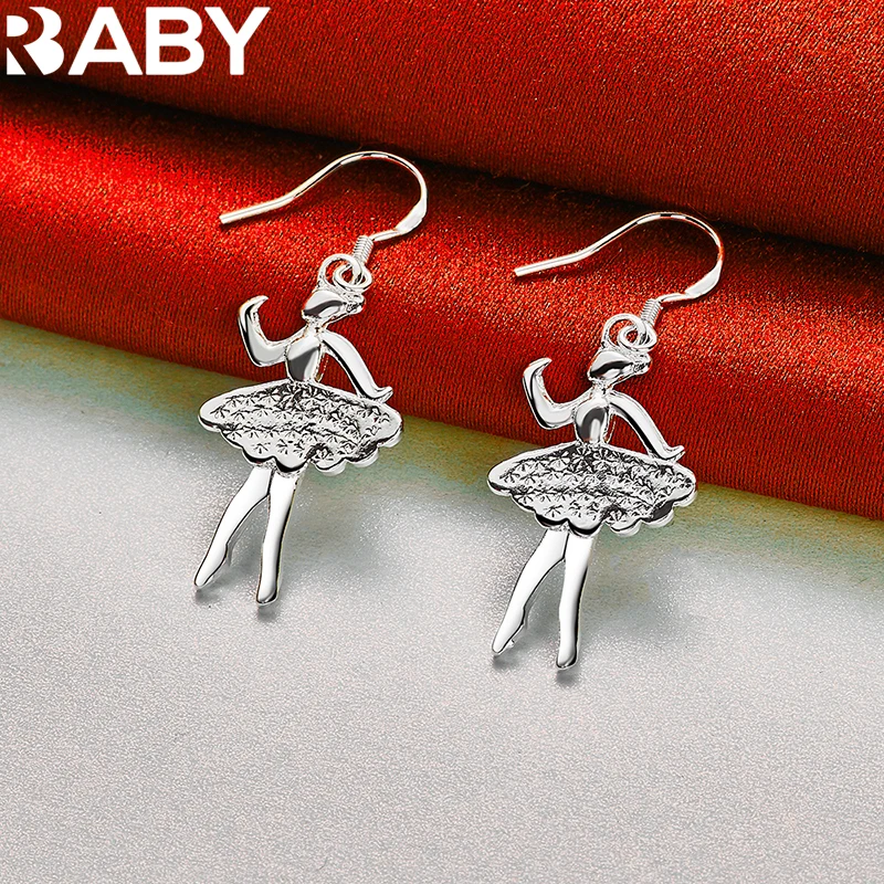

925 Sterling Silver elegant Ballet girls Drop Earrings For Woman Wedding Charm Party Fashion Jewelry Christmas Gift