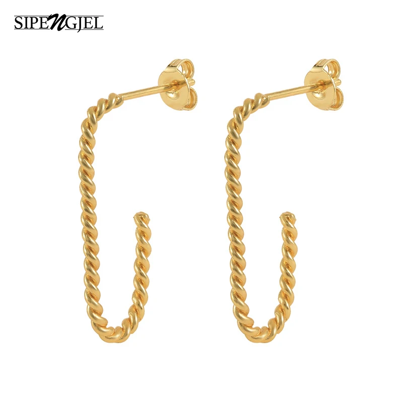 

SIPENGJEL Fashion Vintage Twisted Rectangle Twist Pierce Earrings for Women Punk Genometric Stud Earrings Party Jewelry Gift