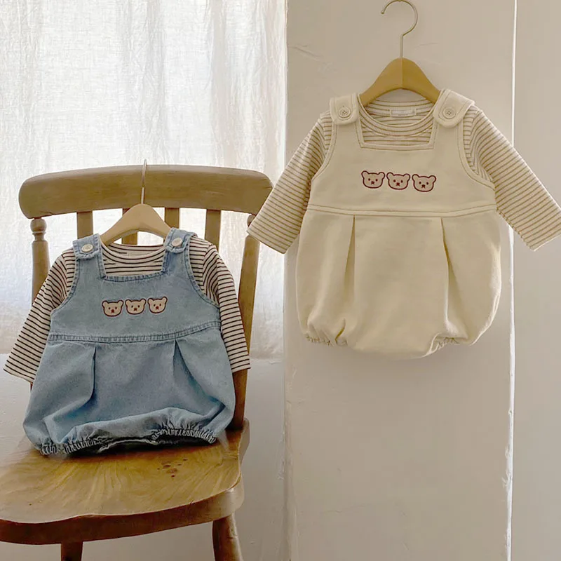 

Весенне-осенняя одежда в стиле Ins для мальчиков и девочек, одежда для младенцев и детей с мультяшным медведем, ковбойская подвеска 266