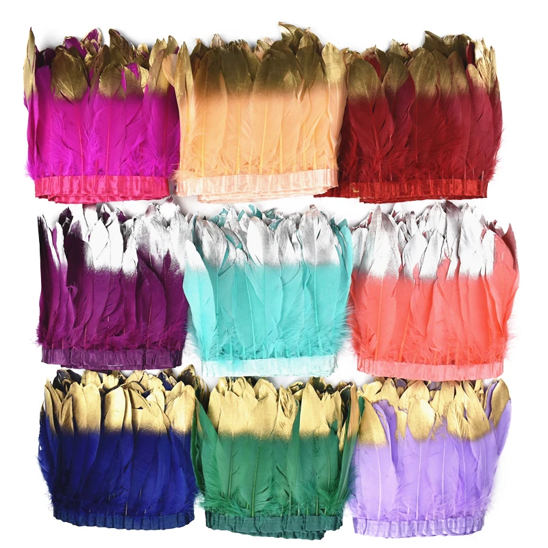 

2Meters Golden Gold Silver Goose Feathers Trim on Tape Fringe Feather for Crafts Dress Decor for Clothes DIY Manmade Decorations