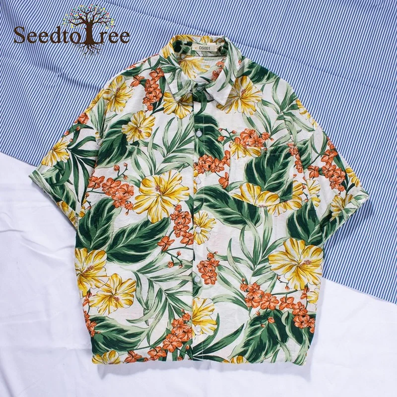 Summer Print Pattern Beach Casual Short Sleeve Shirts Men's Single Breasted Lapel Floral Shirts