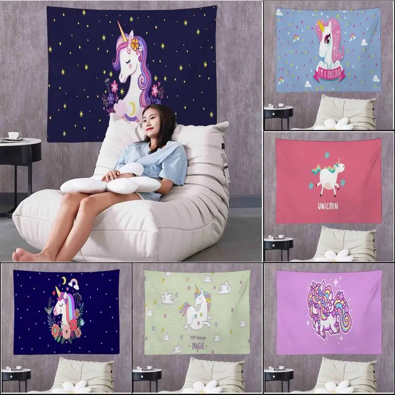 

Cute Horse Unicorn Tapestry Art Printing Cheap Hippie Wall Hanging Bohemian Wall Tapestries