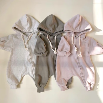 Baby Pocket Hooded Zip-up Jumpsuit Newborn Clothes 2023 Baby Boy Comfy Hooded Romper with Zip Girls Climbing Clothes Jumpsuit 1