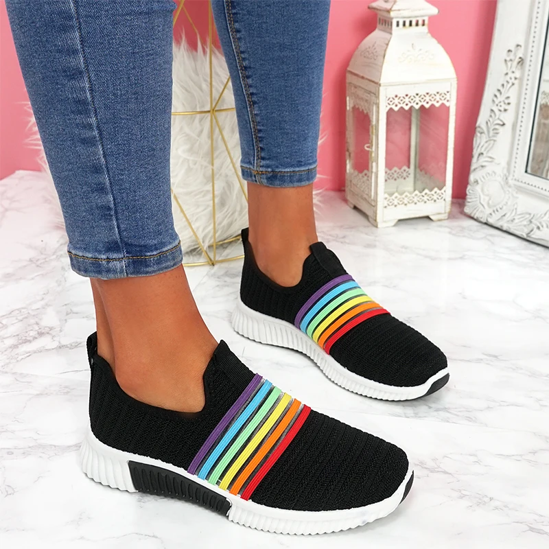 

2021 New Fashion Women Sneakers Rainbow Color Handmade Mesh Vulcanize Leisure Shoes Low-top Summer Casual Ladies Shoes Girl Plus