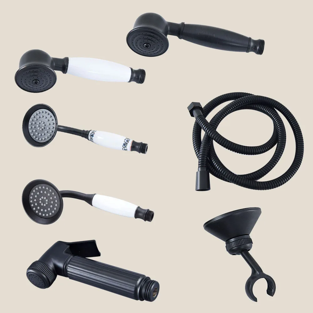 

Насадка для душа с шлангом и держателем для душевой лейки, черная латунная ручная насадка для душа tzh352