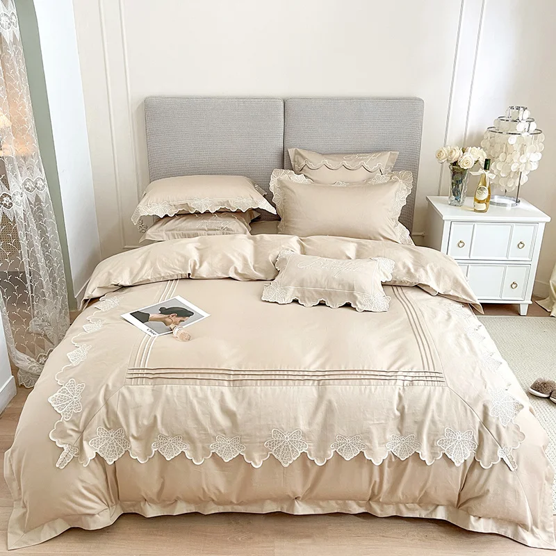 

Luxury 1000TC Egyptian Cotton Embroidery 4/7Pcs Princess Bedding Satin Quilt/Cover Set Fitted Sheet Bed Linen Pillow Sham